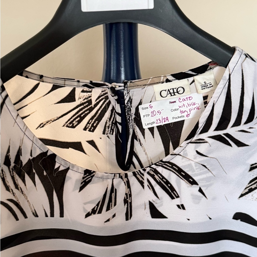 Women's Asymmetrical Faux Wrap Tropical, Black, White, Melon, beige, Size Small - Picture 2 of 7